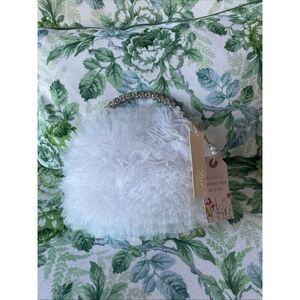 Badgley Mischka Jewel Handle Jazzy Tulle Evening Bag-NWT-White-